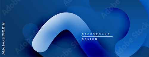 Abstract fluid shapes, blue gradients create modern background. Minimalist design, smooth curves suggest movement, depth.