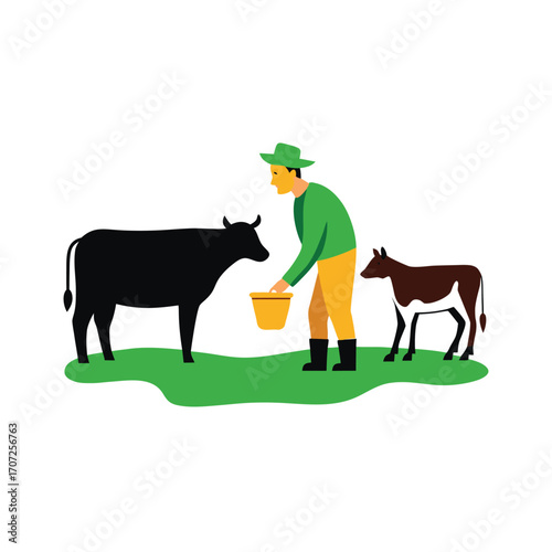 herdsman-feeding-cattle-on-white-background.eps