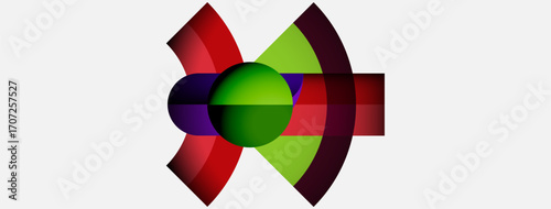 Abstract graphic design features vibrant overlapping shapes. Colors blend, creating dynamic visual impact on white background.