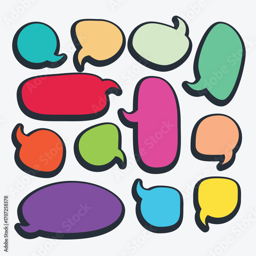 Pack of empty color comic speech set bubbles.