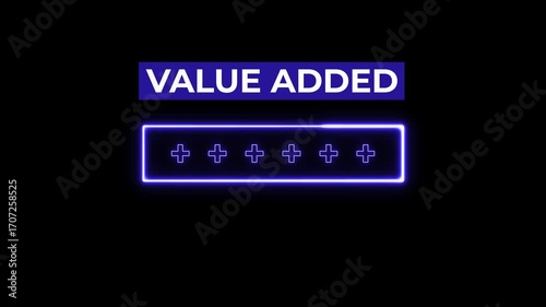 Glowing Neon Value Added Concept on transparent Alpha background representing business growth,improvement,and added value in projects, Positive thinking, business development. 4k video animation
