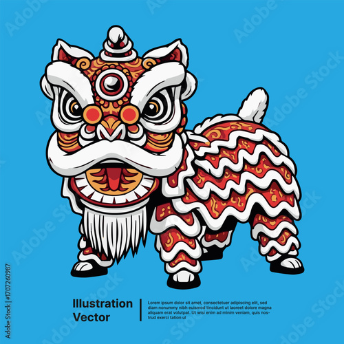 Vibrant Lion Dance Illustration Celebrating Chinese New Year with Joy and Tradition