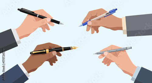 Diverse Hands Holding Various Writing Instruments.