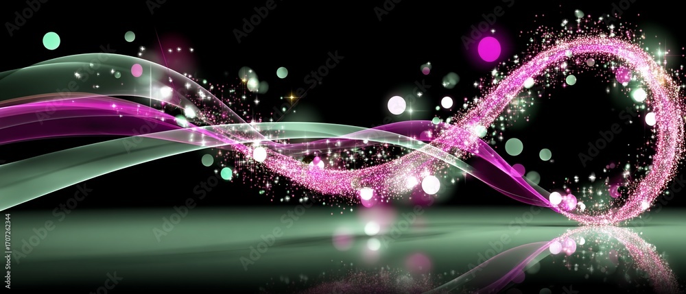 Obraz premium Abstract infinity design with particles and wave-like elements, set against a dark background