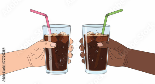 Two Hands Holding Glasses of Iced Drinks.