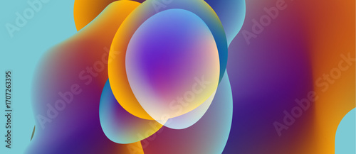 Abstract fluid shapes blend, creating vibrant color gradients. Soft light, smooth transitions define composition. Dynamic, modern aesthetic.