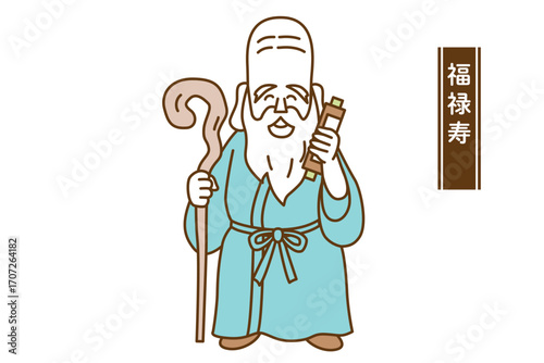 かわいい七福神の線画ベクターイラスト　福禄寿