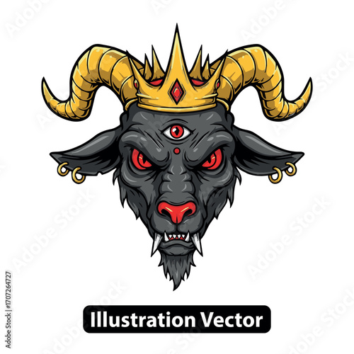 Majestic Three-Eyed Goat King Dark Fantasy Illustration