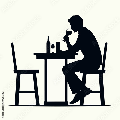 silhouette vector illustration of a person having dinner