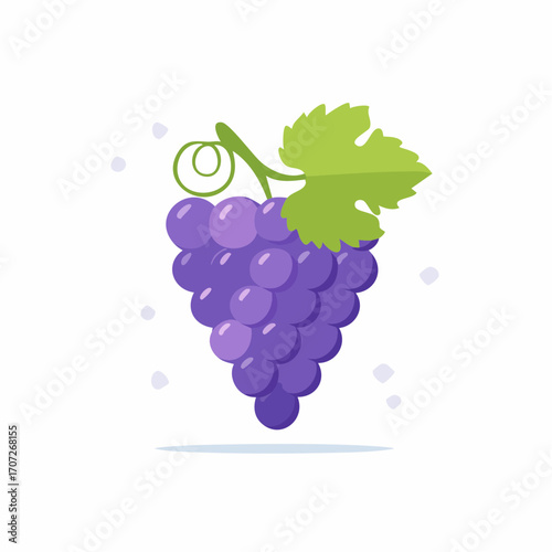 Vector illustration of a bunch of purple grapes with a leaf, flat design, isolated on white background