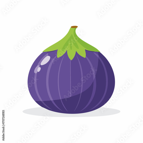 Vector illustration of a single purple eggplant, flat design, isolated on white background