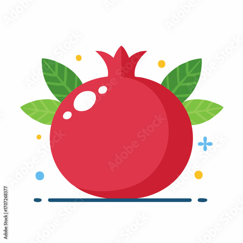 Minimalist vector illustration of a whole pomegranate fruit with crown and leaves design