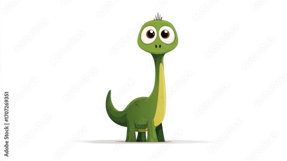 Obraz premium Charming Cartoon Dinosaur with Large Expressive Eyes Standing Playfully in a Vibrant Colorful Landscape Evoking Joy and Whimsy in a Childlike Fantasy World
