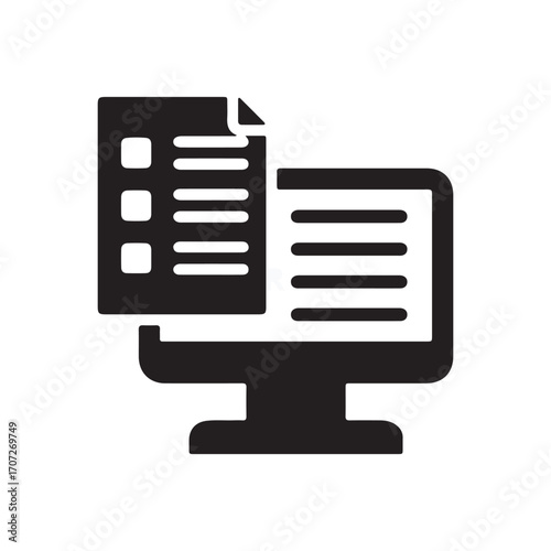 An icon showing a desktop computer monitor with a document and a form on the screen. This graphic symbolizes the process of document data entry
