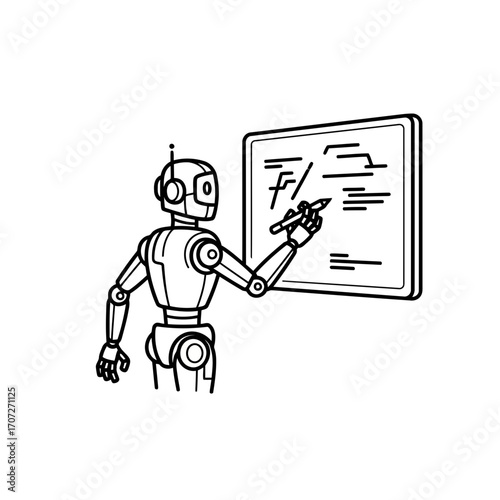 Ai robot teacher writing on whiteboard scalable vector illustration icon education technology vector