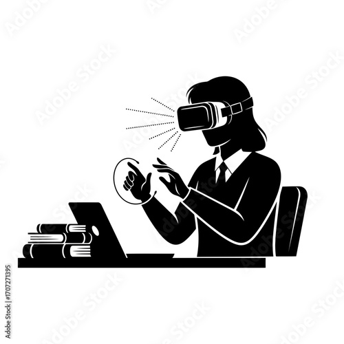 Person wearing vr headset interacting with digital world vector illustration for technology concepts vector