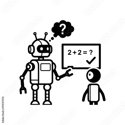 Robotic teacher explains math problem to student icon vector illustration scalable eps vector