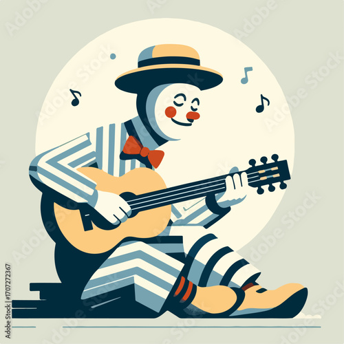 vector illustration of a mime playing the guitar