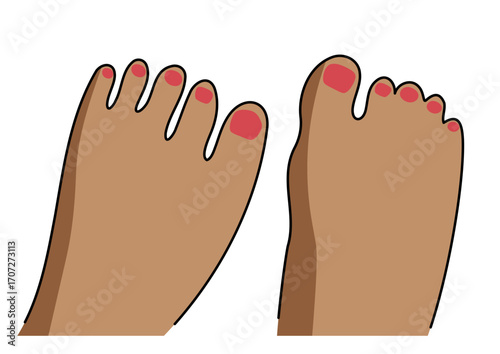Woman's feet with painted red fingernails. Feet with pedicure. Foot care theme and summer vacation concept. Body parts.