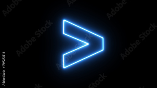 фотографія Neon blue greater than symbol glowing on a black background, representing compar