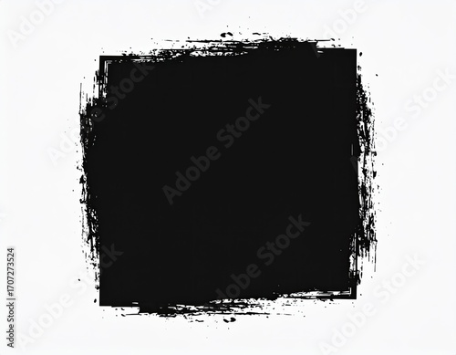 Square black paint splatter graphic on white background