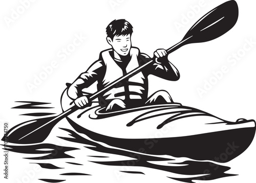 Kayaking on the Lake: A person skillfully navigates a kayak on a tranquil lake, capturing the essence of outdoor recreation and adventure.
