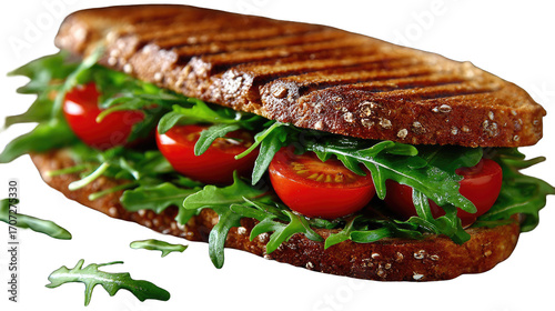 Grilled sandwich with tomatoes and arugula