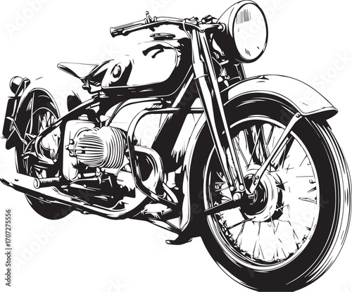 Vintage Motorcycle: A meticulously detailed illustration showcases the classic allure of a vintage motorcycle, evoking a sense of nostalgia and the open road.