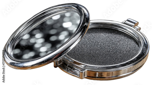Compact mirror with dark gray eyeshadow