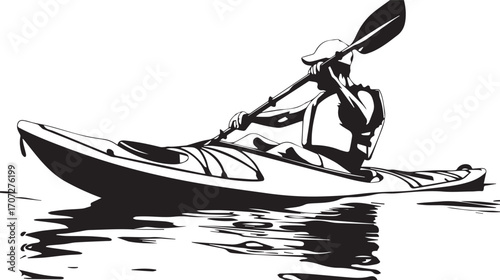 Kayaking Adventure: A solitary kayaker navigates calm waters, his silhouette a testament to outdoor pursuits. Evoking a sense of peacefulness and solitude amid the natural world.