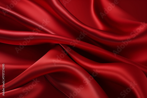 Dark red satin fabric with shiny folds, background