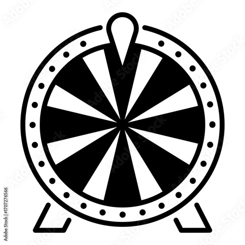 Lucky spinning wheel icon, symbolizing chance, prize draw, and carnival games.