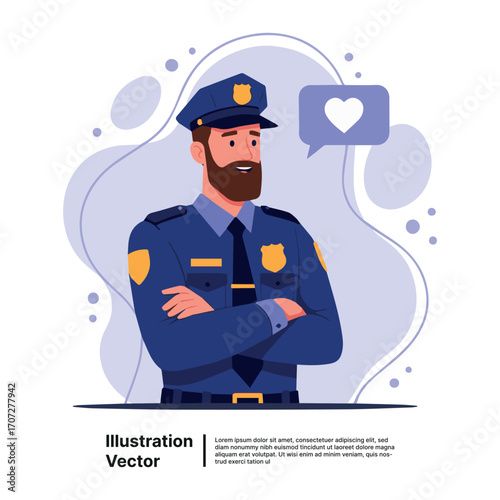 A Policeman's Affection Illustration of a Smiling Law Enforcement Officer with a Heart Bubble