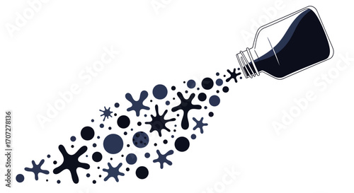 Dark liquid pouring from bottle, forming abstract shapes.