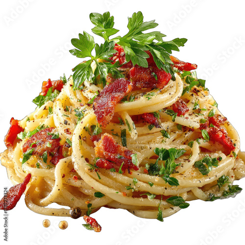 Creamy pasta with bacon and herbs