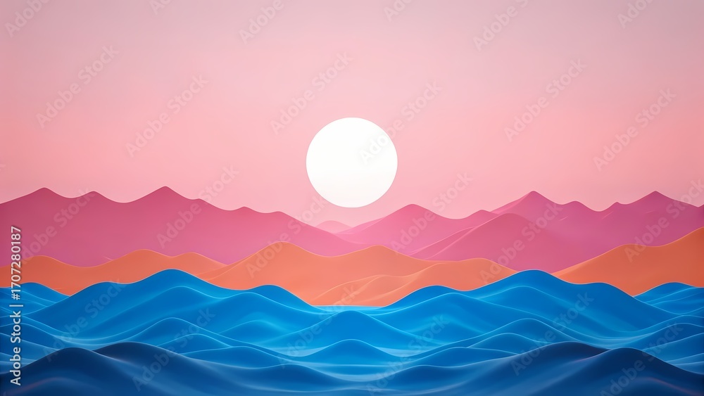 Fototapeta premium Vibrant Abstract Mountain and Ocean Sunset Landscape