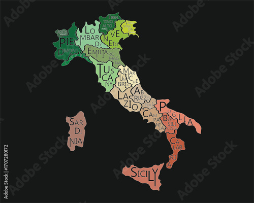 Colorful Italian Regions Map