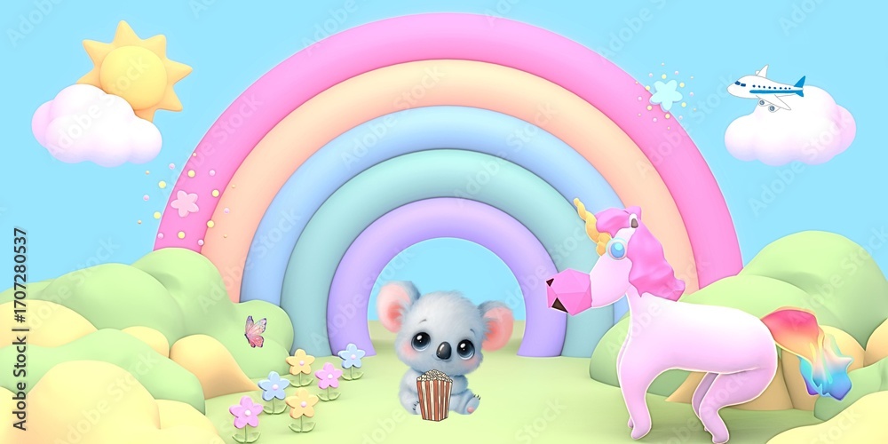 Fototapeta premium candy colour rainbow cartoon unicorn