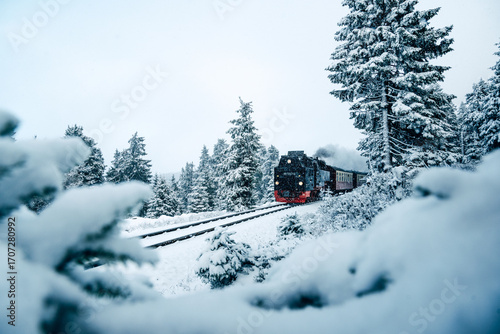 Brocken Railway in winter at Harz National Park