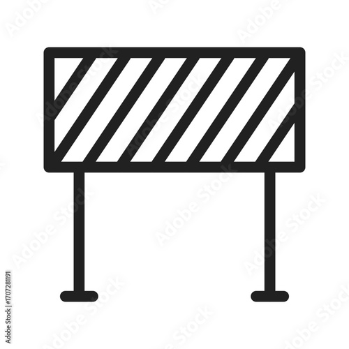 Simple black and white line art illustration of a road barrier symbolizing caution safety and construction