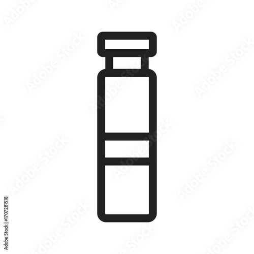 A simple line drawing icon of a glass vial perfect for medical pharmaceutical or science related projects