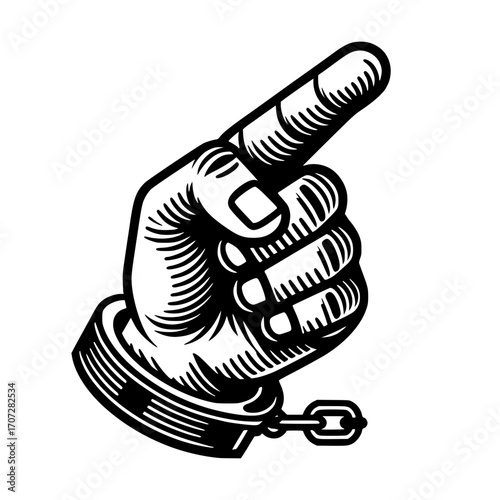 A right hand pointing index finger with cuff black vector icon with transparent background 

