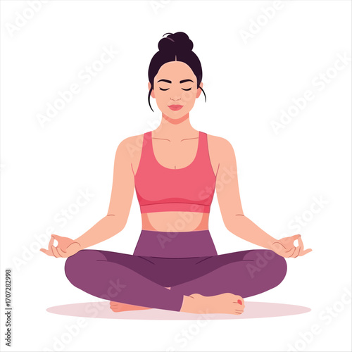 Woman Meditating in Lotus Position A Serene Wellness Illustration