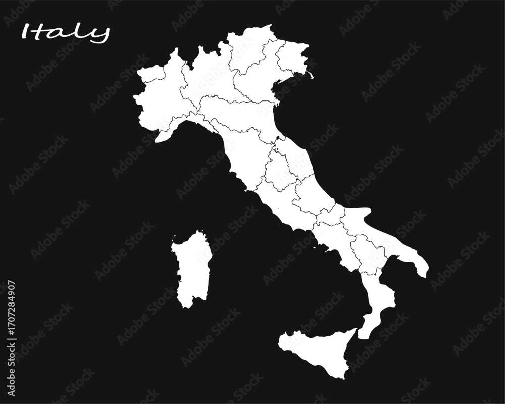 Fototapeta premium Italy Regions Map White on Black