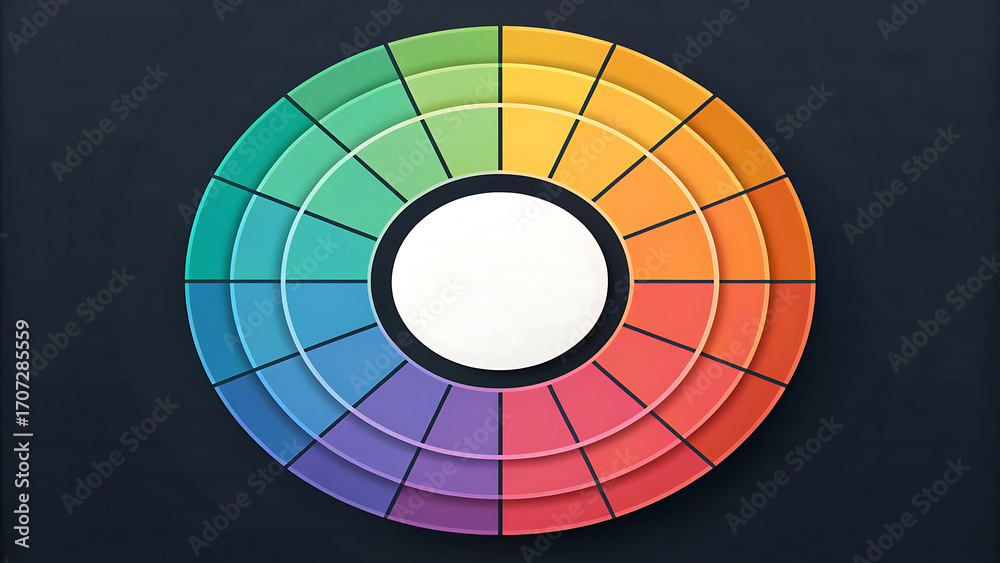 Obraz premium A vibrant color wheel displaying a spectrum of hues and shades against a dark background