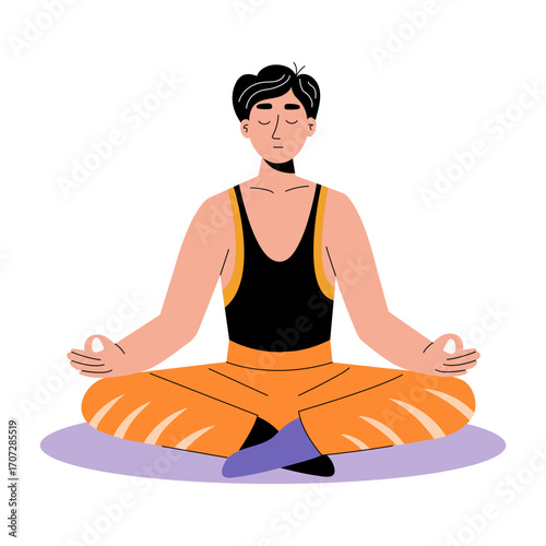 A flat style illustration showing a person doing meditation 
