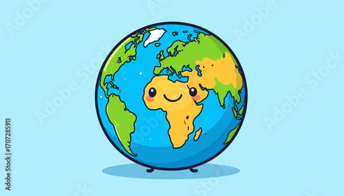 Happy cartoon Earth globe with cute style