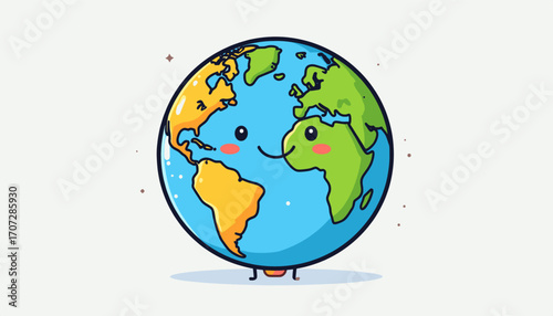 Cartoon globe Earth with smiling expression