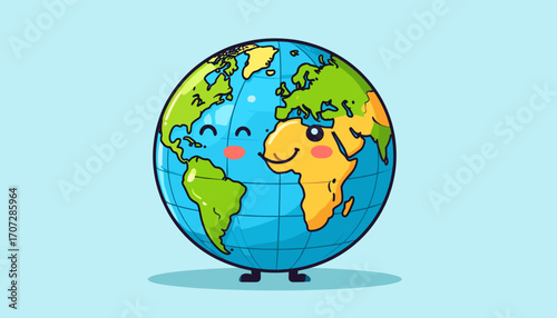 Cute cartoon Earth globe with happy face