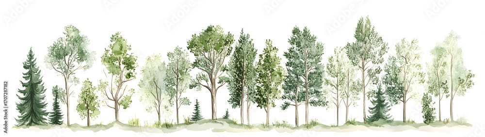 Obraz premium Set of different green trees isolated on white